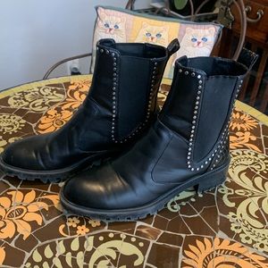 ZARA TRAFULAC SILVER STUDDED COMBAT MOTO ANKLE BOOT BLACK SLIP ON SZ: 6.…